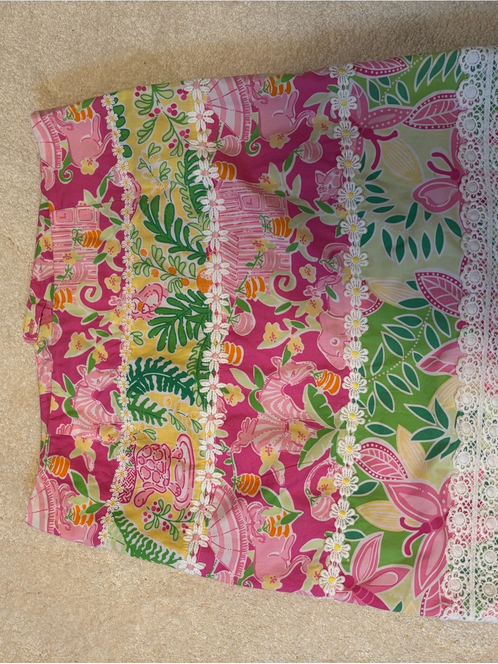 Lilly Pulitzer Pink and Green Floral Tiered Mini Skirt